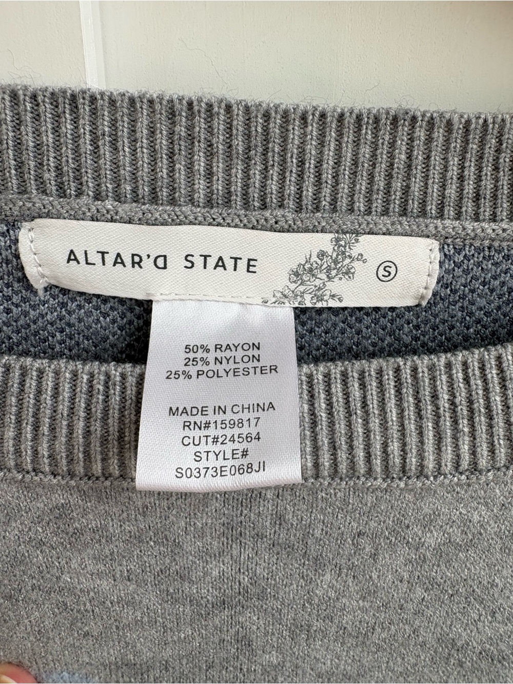 Altar’d State 1989 Cropped Sweater Gray Varsity Pullover Small Soft Cozy Preppy - Picture 4 of 10